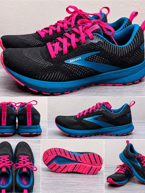 Brooks Shoes - Brooks Revel Women's Black Blue Running Shoes with Pink Accents Size 8.5